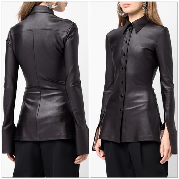 NWT Alexander Wang crystal-embellished split-cuff shirt 0 $495 - Picture 2 of 9